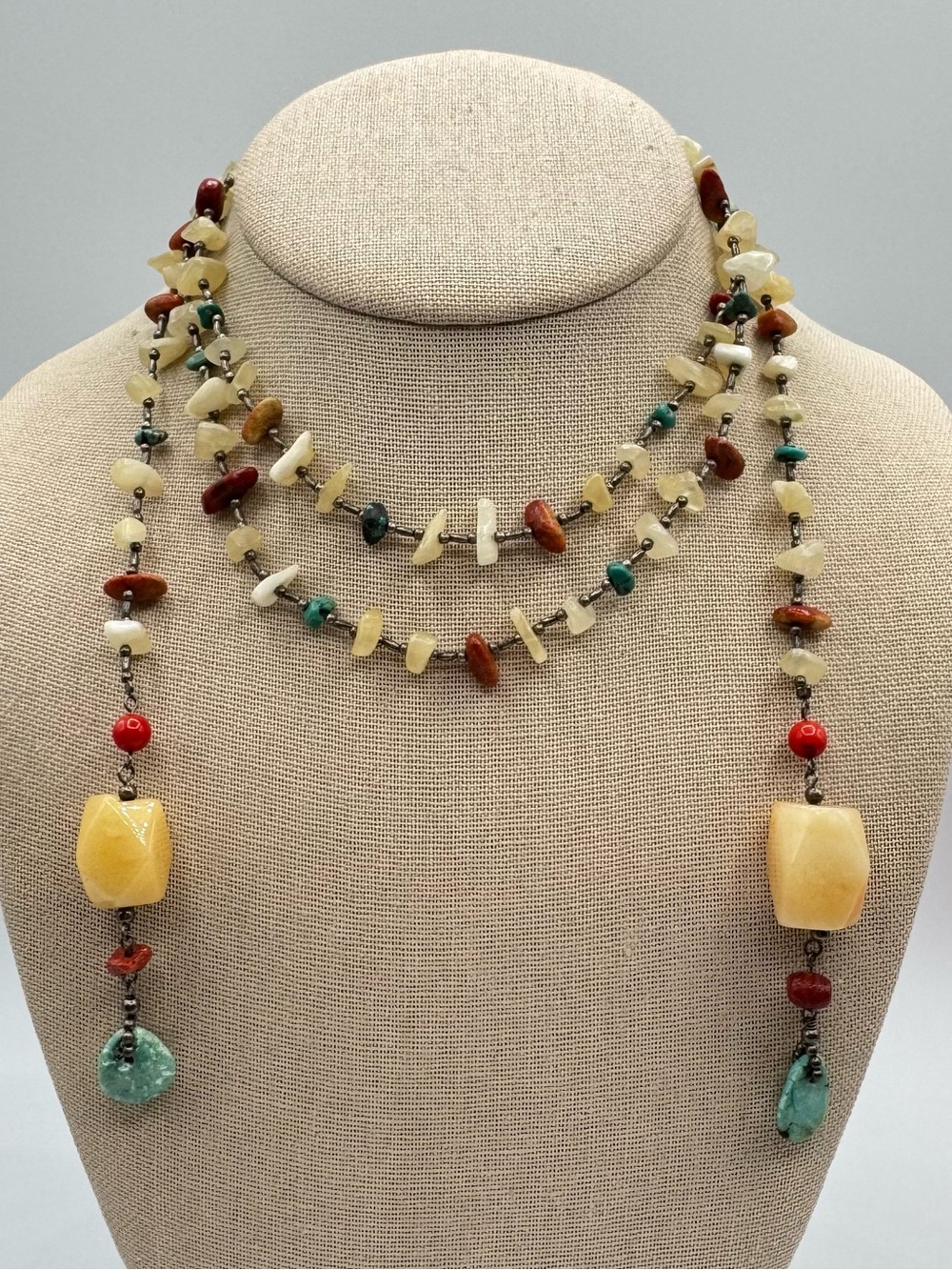 Gemstone Lariat Necklace Southwestern Style Festival Boho Hippie Eclectic 46”